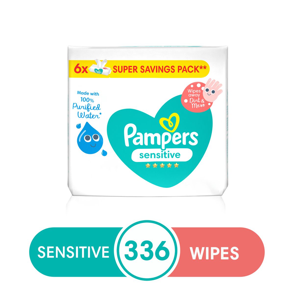 Pampers Sensitive Wipes - 336 (6x56) - 100% Purified Water Wipes