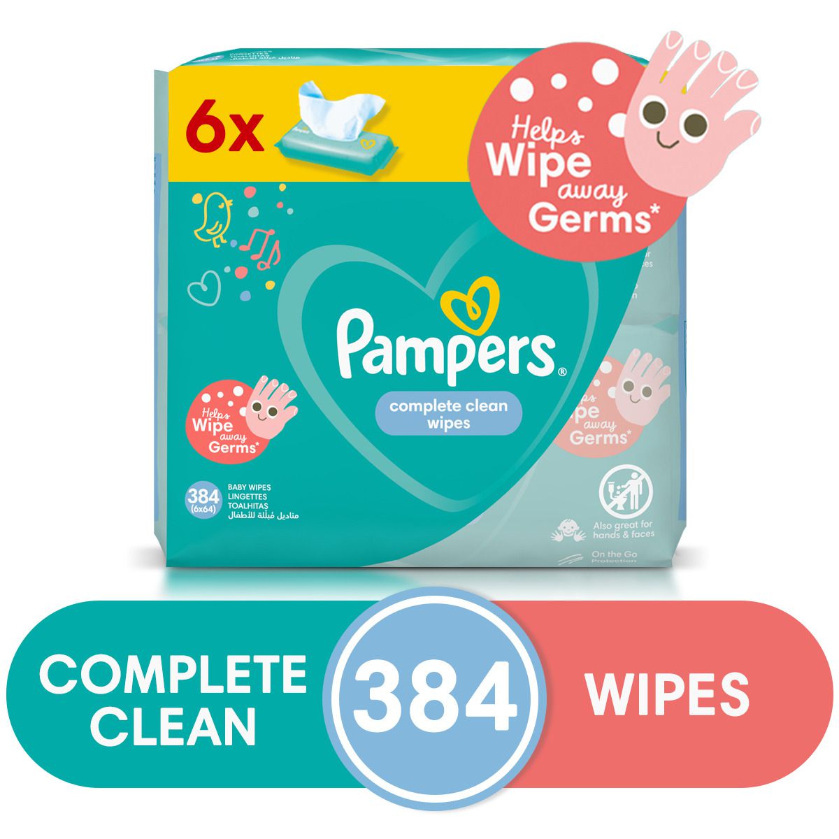 Pampers Complete Clean Wipes - 384 (6x64) Baby Wipes