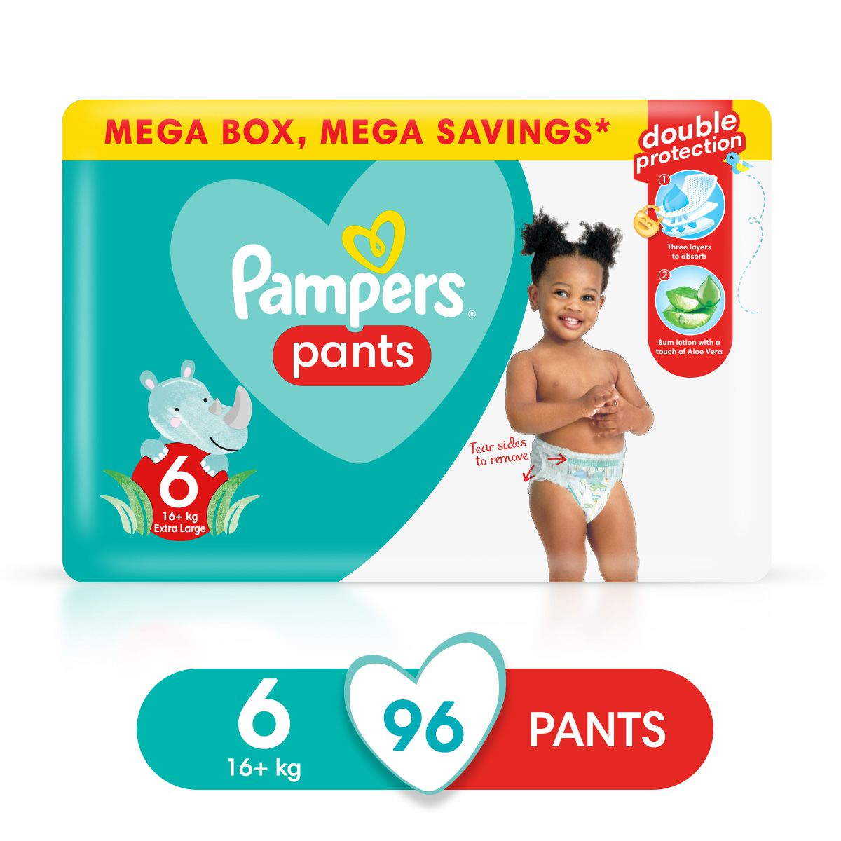 Pampers Pants - Size 6, Mega Savings Box-96 Nappies, Lotion with Aloe