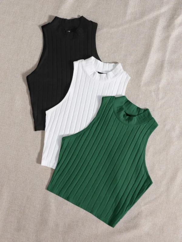 3 Packs Mock Neck Rib-Knit Summer Outfits Tank Top