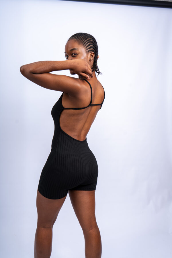 Solid Backless Cami Romper - Black - Image 2